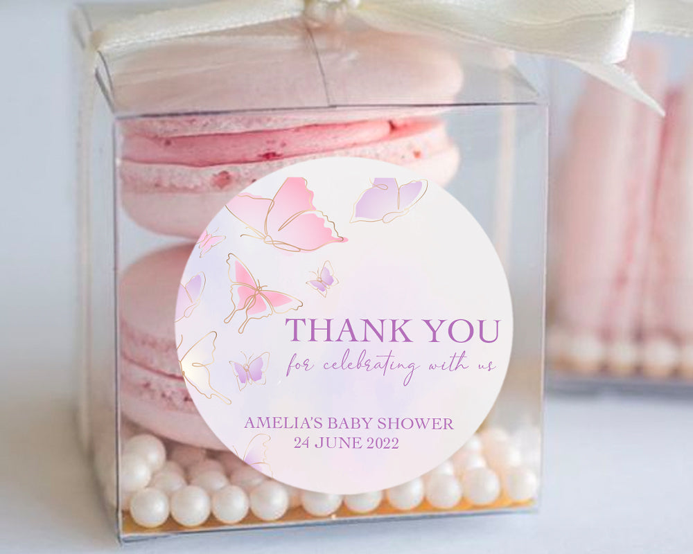 Elegant Butterfly Baby Shower Thank You Stickers Favour Stickers