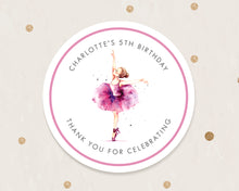 Load image into Gallery viewer, Personalised Ballerina Watercolour Style Birthday Party Stickers, Girls Party Stickers
