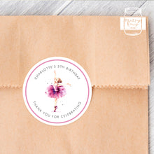 Load image into Gallery viewer, Personalised Ballerina Watercolour Style Birthday Party Stickers, Girls Party Stickers
