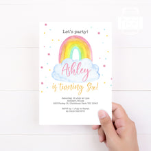 Load image into Gallery viewer, Watercolour Style Rainbow Birthday Invitation Template, Print It Yourself Pastel Colour Rainbow Birthday, Watercolour Rainbow Party
