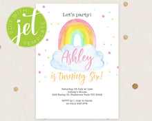 Load image into Gallery viewer, Watercolour Style Rainbow Birthday Invitation Template, Print It Yourself Pastel Colour Rainbow Birthday, Watercolour Rainbow Party
