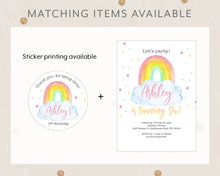 Load image into Gallery viewer, Watercolour Style Rainbow Birthday Invitation Template, Print It Yourself Pastel Colour Rainbow Birthday, Watercolour Rainbow Party
