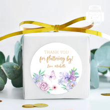 Load image into Gallery viewer, Watercolour Butterfly Style Birthday Party Stickers, Girls&#39; Party Stickers, &quot;Thank you for fluttering by&quot; Stickers
