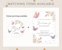 Load image into Gallery viewer, Butterfly Style Birthday Invitation Template, Print It Yourself Watercolour Butterfly Birthday Elegant Butterfly Style Invitation
