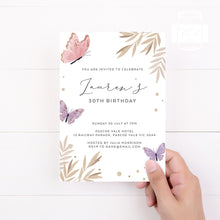 Load image into Gallery viewer, Butterfly Style Birthday Invitation Template, Print It Yourself Watercolour Butterfly Birthday Elegant Butterfly Style Invitation
