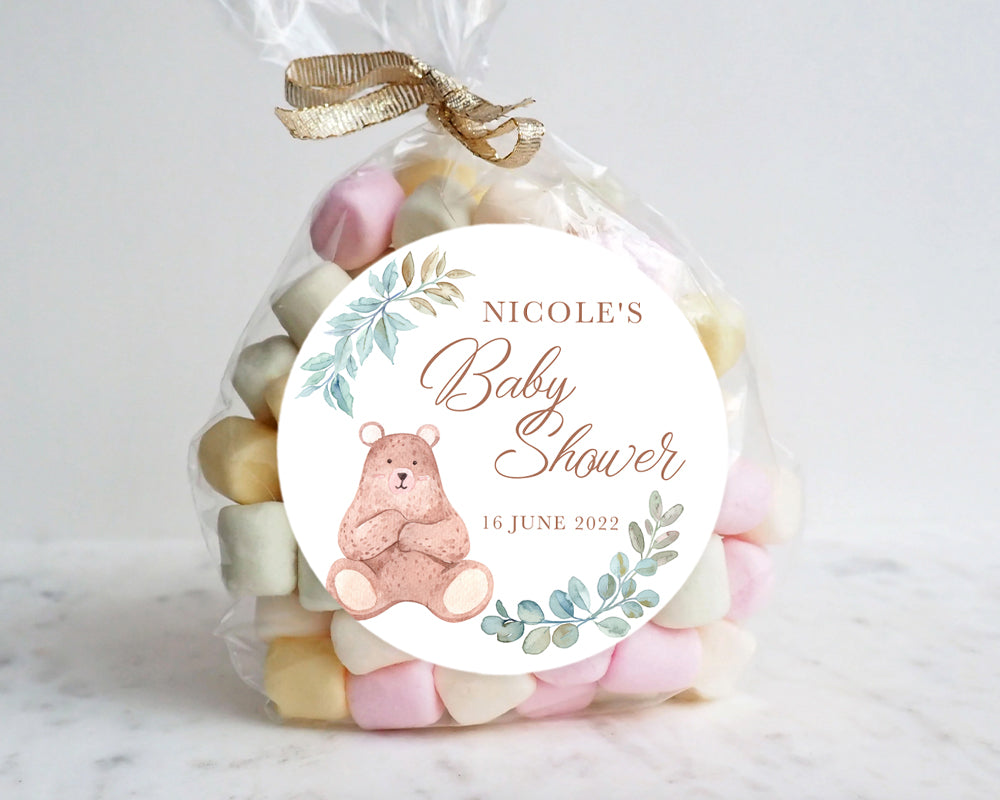 Cute Bear Greenery Style Baby Shower Thank You Stickers Favour Stickers