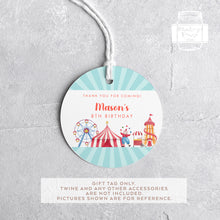 Load image into Gallery viewer, Circus Style Birthday Party Favour Tags Watercolour Circus Style Round Party Favour Gift Tags
