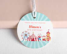 Load image into Gallery viewer, Circus Style Birthday Party Favour Tags Watercolour Circus Style Round Party Favour Gift Tags
