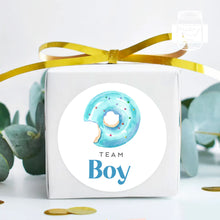Load image into Gallery viewer, 24pcs 40mm Watercolour Doughnut Style Baby Gender Reveal Team Girl Team Boy Favour Stickers
