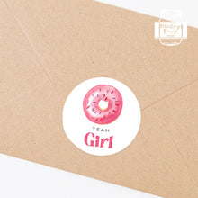 Load image into Gallery viewer, 24pcs 40mm Watercolour Doughnut Style Baby Gender Reveal Team Girl Team Boy Favour Stickers

