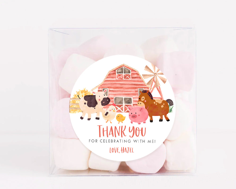 Watercolour Farm Aniamls Style Birthday Party Stickers, Kids Party Stickers
