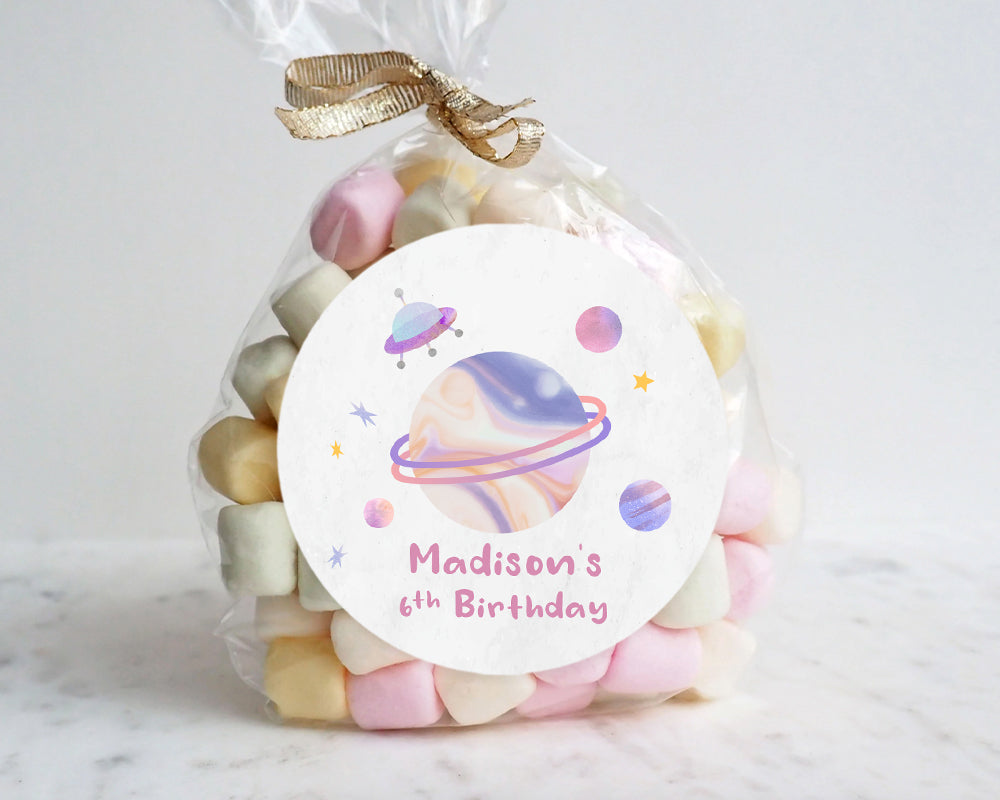 Outer Space Watercolour Style Birthday Party Stickers Favour Stickers