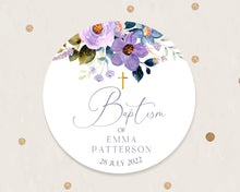 Load image into Gallery viewer, Watercolour Purple Floral Style Christening Baptism Stickers Favour Stickers
