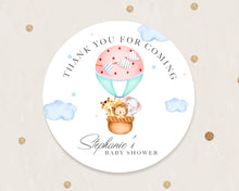 Load image into Gallery viewer, Safari Animals in Hot Air Balloon Baby Shower Thank You Stickers Favour Stickers
