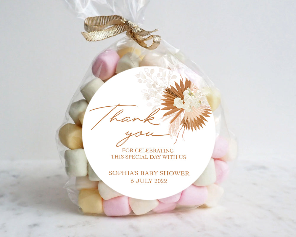 Boho Pampas Grass Style Baby Shower Thank You Stickers Favour Stickers