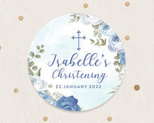 Load image into Gallery viewer, Watercolour Blue Floral Style Christening Baptism Stickers
