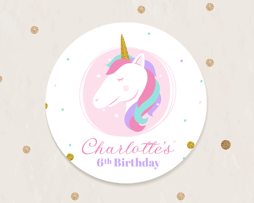 Colourful Unicorn Birthday Party Stickers