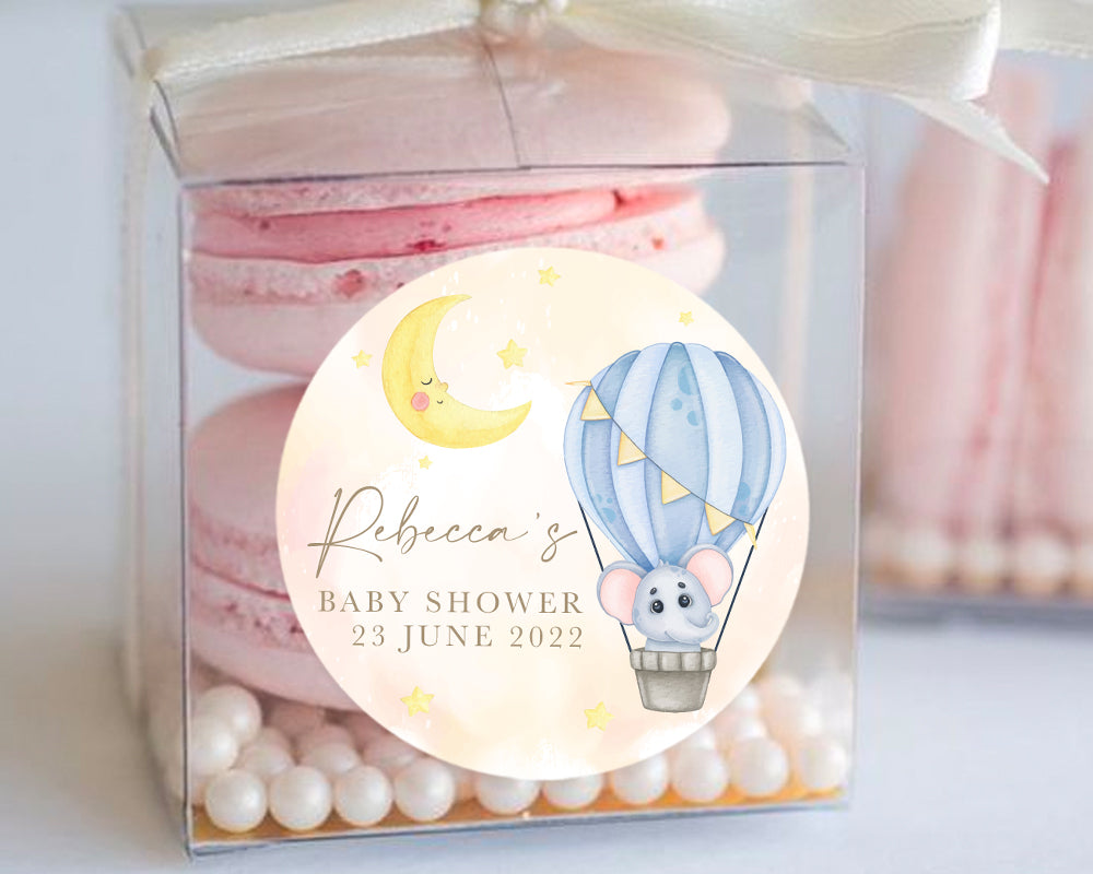 Cute Elephant in Hot Air Balloon Baby Shower Thank You Stickers Favour Stickers