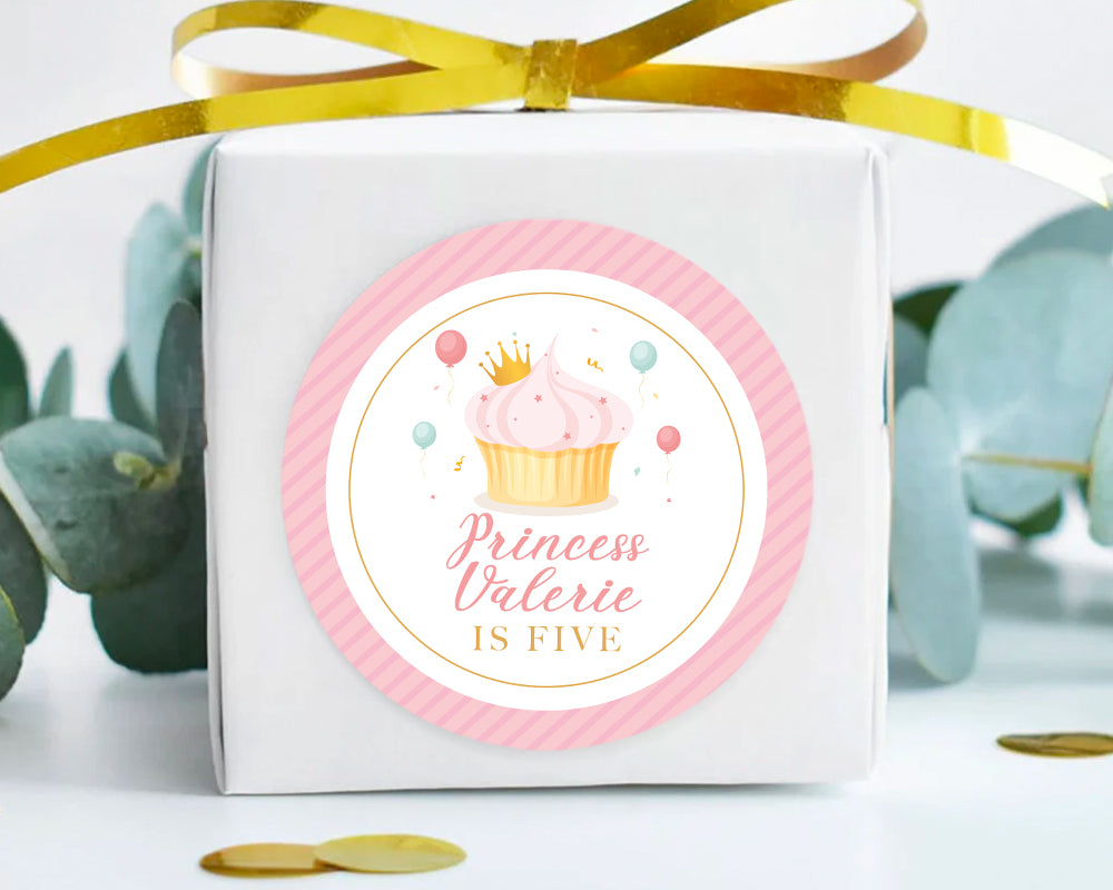 Princess Pink Cupcake Style Birthday Party Stickers Favour Stickers