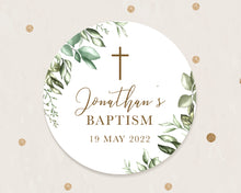 Load image into Gallery viewer, Rustic Greenery Leaves Style Christening Baptism Stickers Favour Stickers
