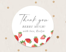 Load image into Gallery viewer, Watercolour Strawberry Theme Stickers Kids Birthday &quot;Thank You Berry Much&quot; Party Stickers
