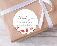 Load image into Gallery viewer, Watercolour Strawberry Theme Stickers Kids Birthday &quot;Thank You Berry Much&quot; Party Stickers
