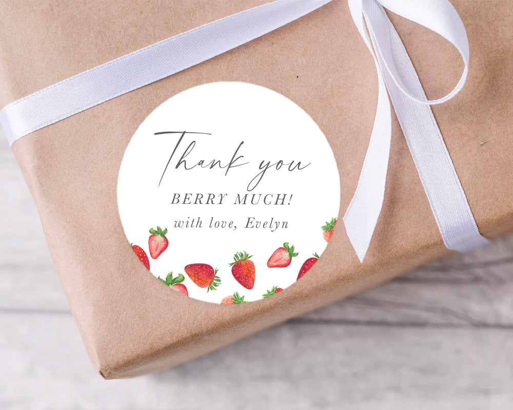 Watercolour Strawberry Theme Stickers Kids Birthday 