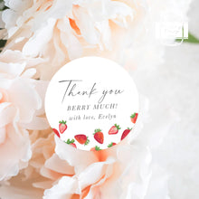 Load image into Gallery viewer, Watercolour Strawberry Theme Stickers Kids Birthday &quot;Thank You Berry Much&quot; Party Stickers

