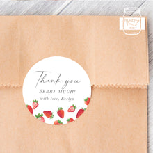 Load image into Gallery viewer, Watercolour Strawberry Theme Stickers Kids Birthday &quot;Thank You Berry Much&quot; Party Stickers
