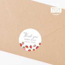 Load image into Gallery viewer, Watercolour Strawberry Theme Stickers Kids Birthday &quot;Thank You Berry Much&quot; Party Stickers
