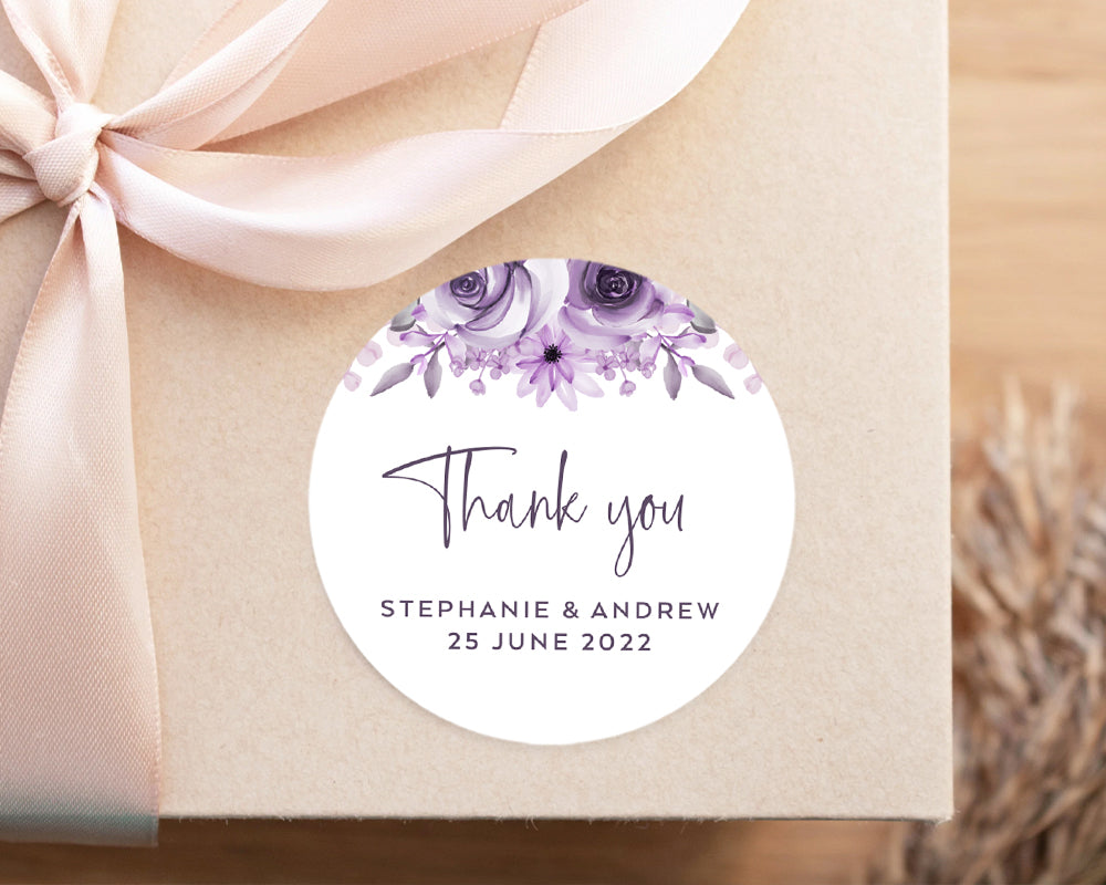 Violet Floral and Leaves Style Wedding Stickers, Wedding Favours Stickers