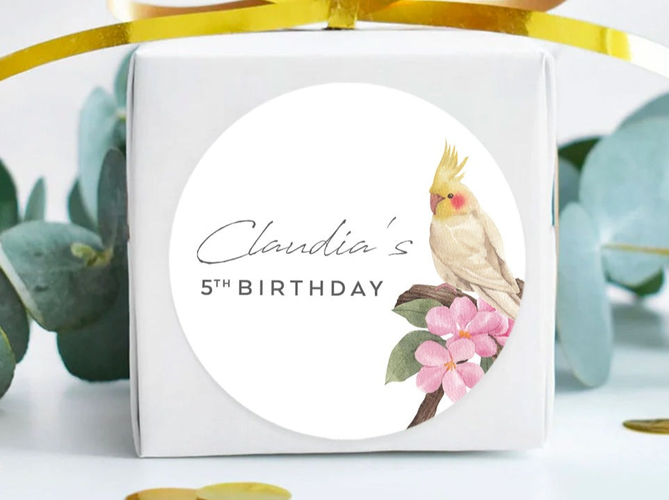 Cockatiel Watercolour Style Birthday Party Stickers Favour Stickers