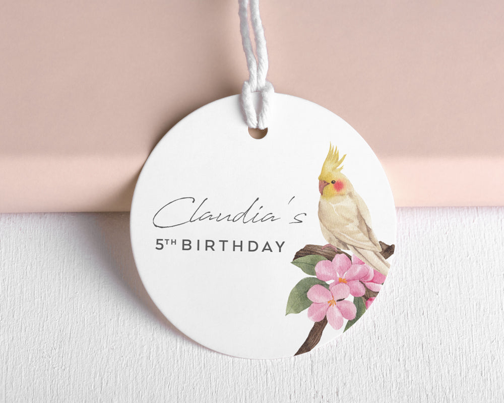 Cockatiel Style Birthday Party Favour Tags Watercolour Cockatiel Style Round Party Favour Gift Tags
