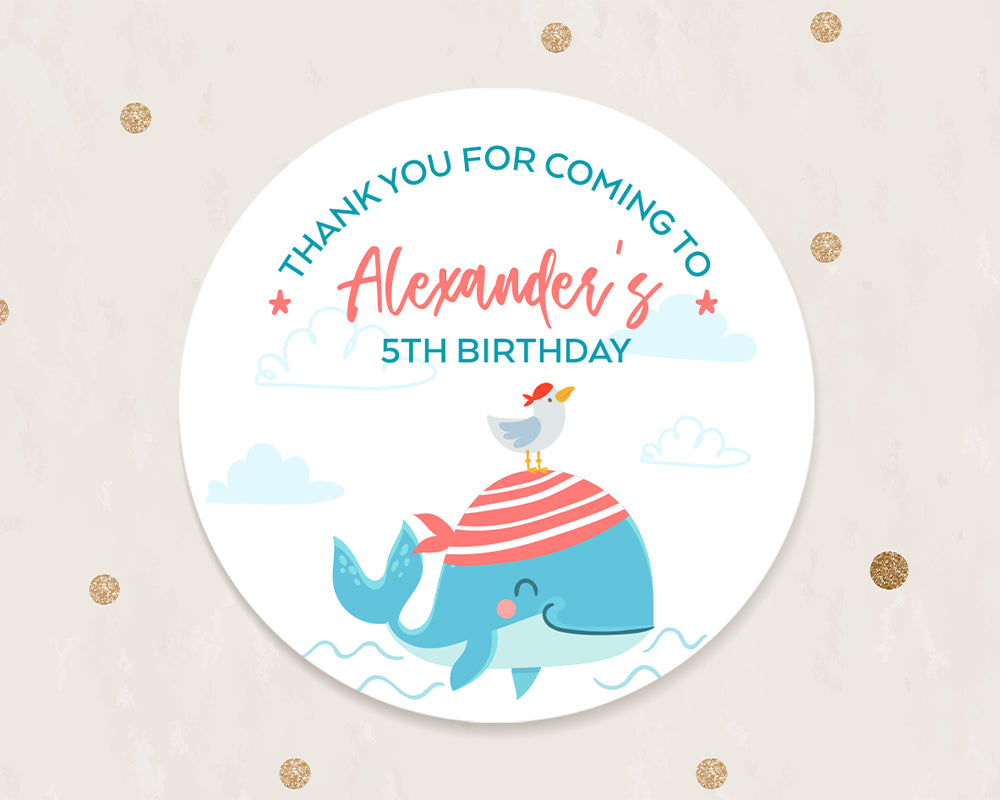 Whale Themed Birthday Party Stickers